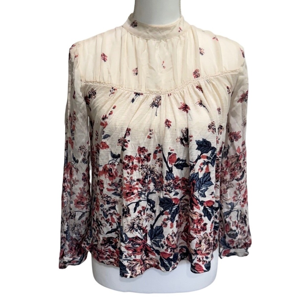 Lucky Brand Floral Print Long‎ Sleeve Blouse Top XS Bohemian Romantic Vintage